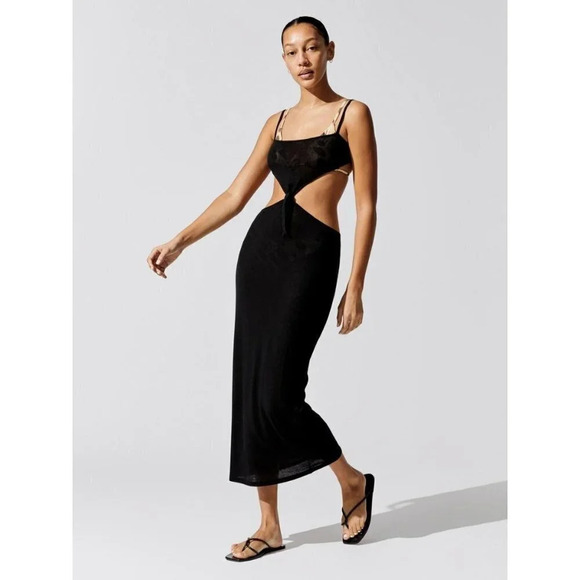 WeWoreWhat Black Knot Front Cutout Midi Dress Large - Picture 12 of 12